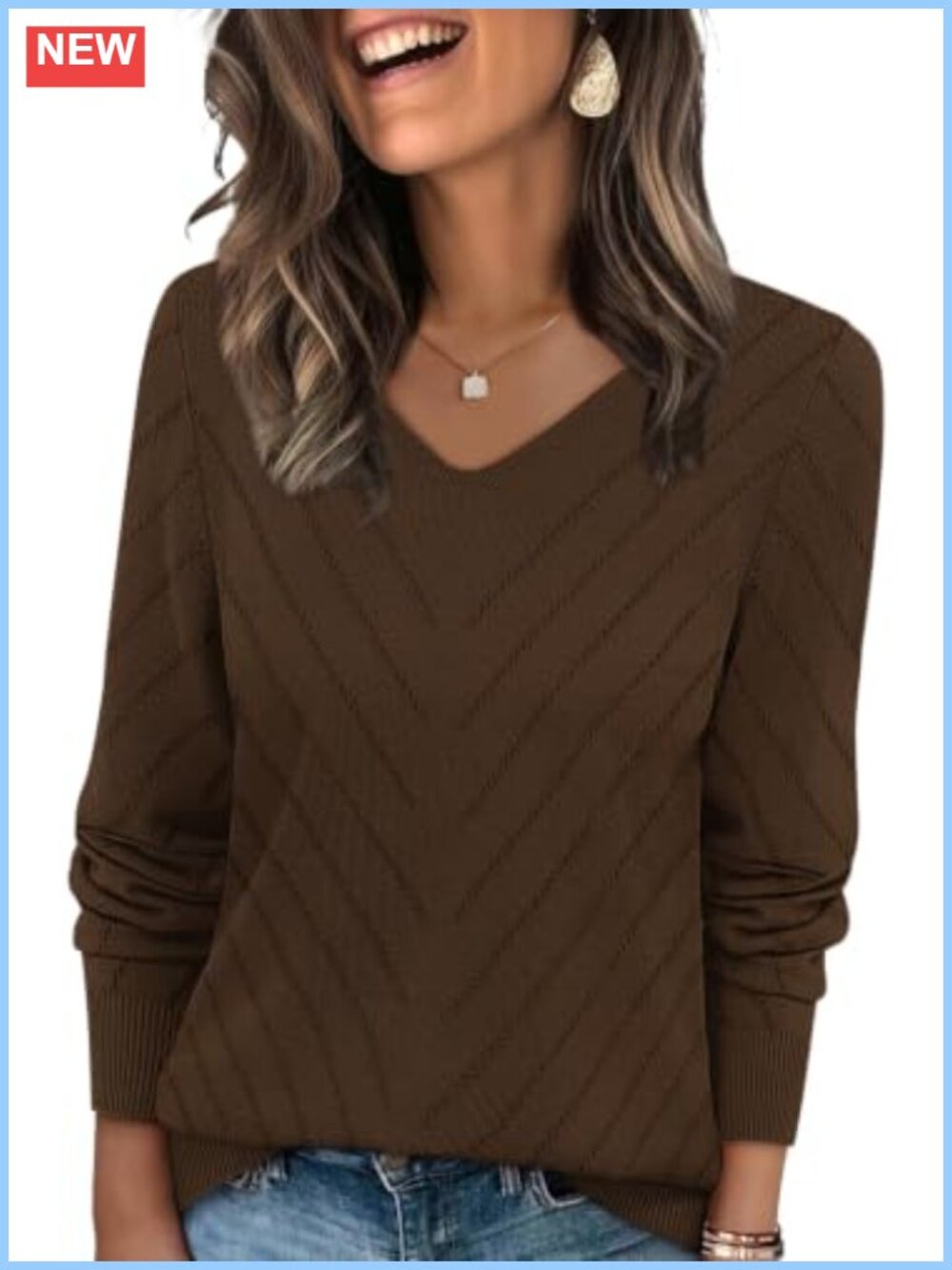 Women's Casual V-Neck Knit Lightweight Long Sleeve Pullover Sweater